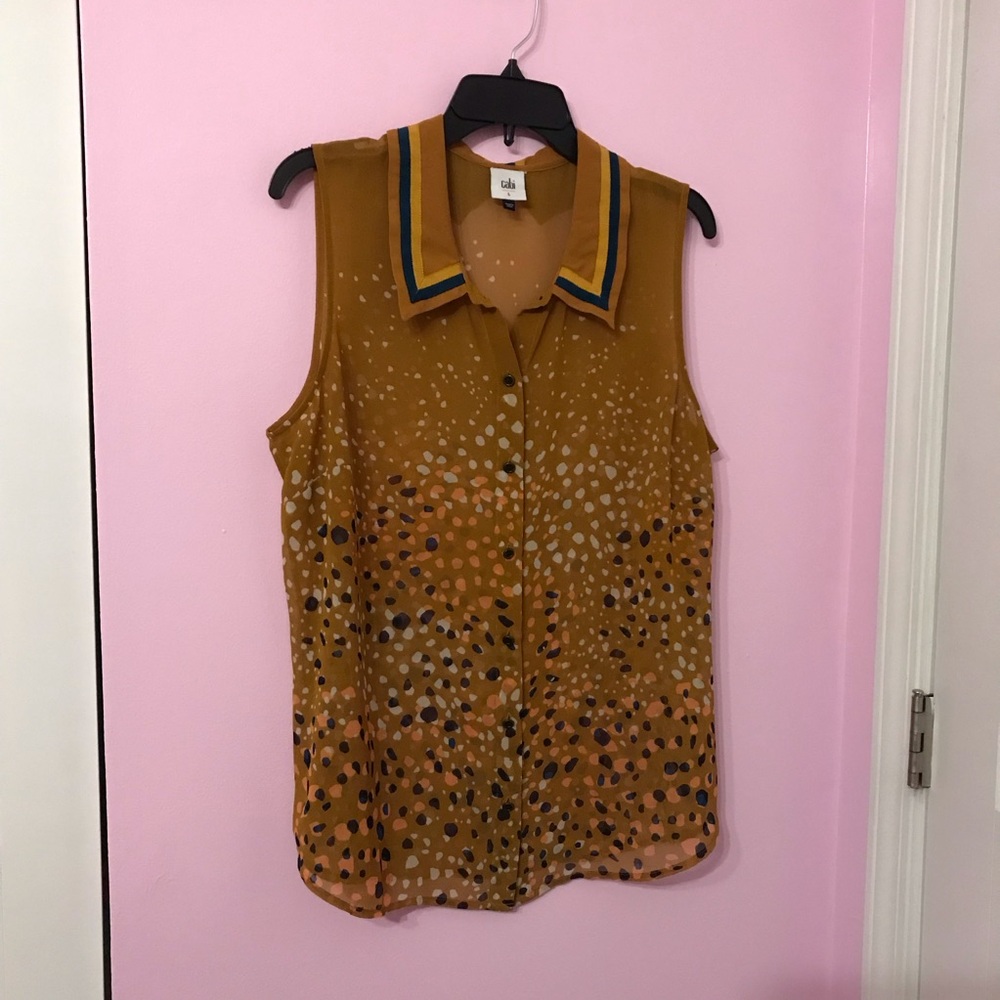 Unknown Brand Mustard Sleeveless Button Front Blouse
